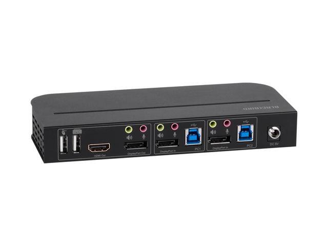 Monoprice Blackbird 4K Displayport 1.4 USB 3.0 2x1 KVM Switch 4K 60Hz HDR YCbCr 4:4:4 HDCP 2.2 Share 2 Computers With 1 Keyboard Mouse Monitor Printer