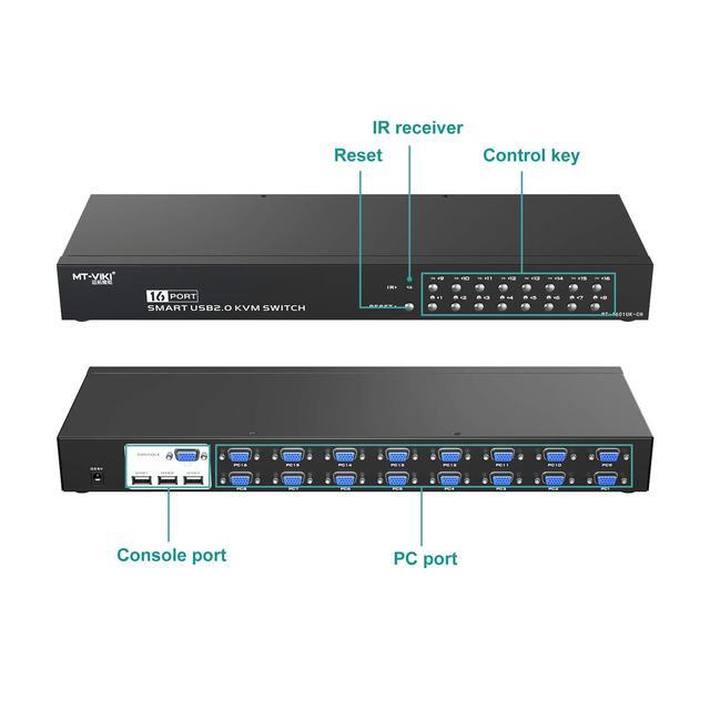 MT-VIKI 16 Port KVM Switch 16X1 Rackmount KVM Switch VGA Included 16 KVM Cables & IR Remote Fit 1U 19'' Rack