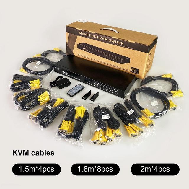 MT-VIKI 16 Port KVM Switch 16X1 Rackmount KVM Switch VGA Included 16 KVM Cables & IR Remote Fit 1U 19'' Rack
