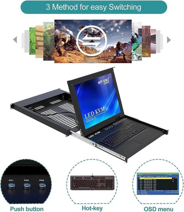 MT-VIKI 16 Port Rack Mount KVM Over IP Remote Access IP KVM Console W/17'' LCD Monitor 1 Local & 1 Remote Access Included 16 KVM Cables