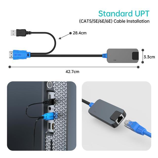MT-VIKI 4 Pack USB HDMI To RJ45 Dongle Work For MT-VIKI CAT6 KVM Switch (1708MS-IP/1708MS) Extend Distances Up To 230ft/70m From KVM Console To Servers