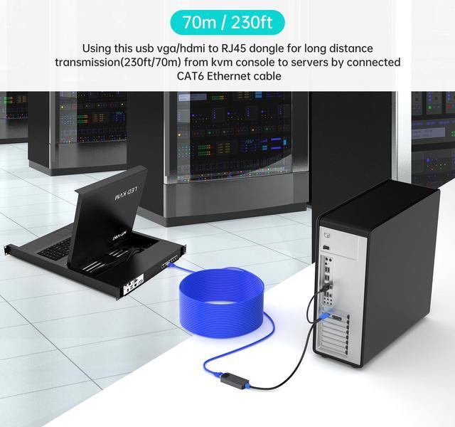 MT-VIKI 4 Pack USB HDMI To RJ45 Dongle Work For MT-VIKI CAT6 KVM Switch (1708MS-IP/1708MS) Extend Distances Up To 230ft/70m From KVM Console To Servers