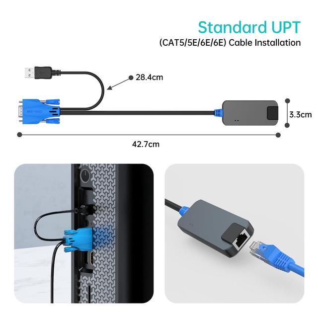MT-VIKI 4 Pack USB VGA To RJ45 Dongle Work For MT-VIKI CAT6 KVM Switch (1708MS-IP) Extend Distances Up To 230ft/70m From KVM Console To Servers