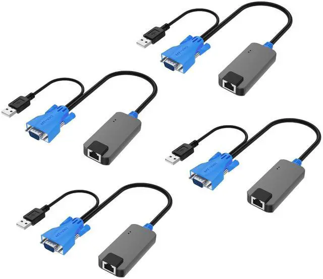 MT-VIKI 4 Pack USB VGA to RJ45 Dongle Work for MT-VIKI CAT6 KVM Switch (1708MS-IP) Extend Distances up to 230ft/70m from KVM Console to Servers