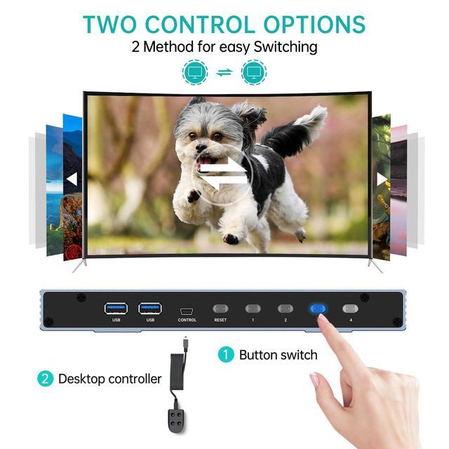 MT-VIKI 4K 120Hz/144Hz USB 3.0 HDMI KVM Switch 4 Port 8K 60Hz Aluminum KVM Switch HDMI 2.1 HDR For Games (4 USB 3.0 Cable Included)