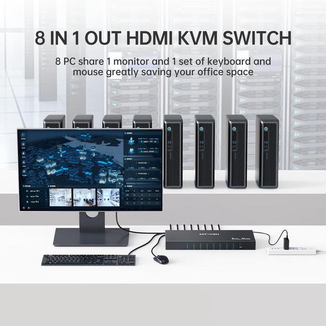 MT-Viki 4K 60Hz 8 Port KVM Switch HDMI W/3.5mm Audio 1U Rack Mount KVM HDMI Switcher Support Button/Hotkey/IR Remote Switch 8 Pack Cables & Rack Ears Included