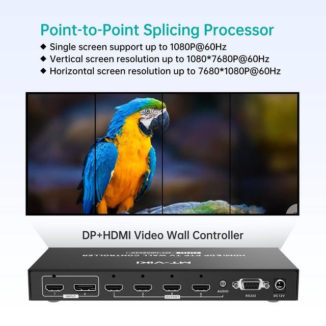 MT-VIKI 4K 60Hz HDMI+DP Video Wall Controller 2X2 Support 90°/ 180° /270° Rotate Support Resolution UP To 4K 60Hz For 2X2 Mode 8K 60Hz For 1X4 Mode (2 Input 4 Output)