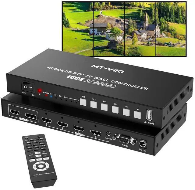 MT-VIKI 4K 60Hz HDMI+DP Video Wall Controller 2X2 Support 90°/ 180° /270° Rotate Support Resolution UP to 4K 60Hz for 2X2 Mode 8K 60Hz for 1X4 Mode (2 Input 4 Output)