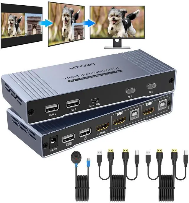 MT-VIKI 4K HDMI KVM Multiviewer 2x1 w/PIP [(Upgrade Version in 2024)] Seamless Switching 4K 30Hz + Hotkey Switching