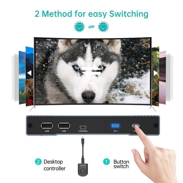 MT-VIKI 4K Hybrid Type USB C HDMI KVM Switch 2 Port 4K 60Hz For Apple MacBook & Desktop PC + 65W PD+ Cables