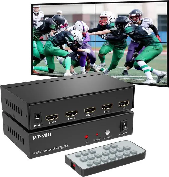 MT-VIKI 4K Video Wall Controller 2x2 Support 4K 30Hz HDMI Output and Input for 4 TV Splicing Display 8 Display Modes -1x2 1x3 1x4 2x2 4x1 3x1 2x1