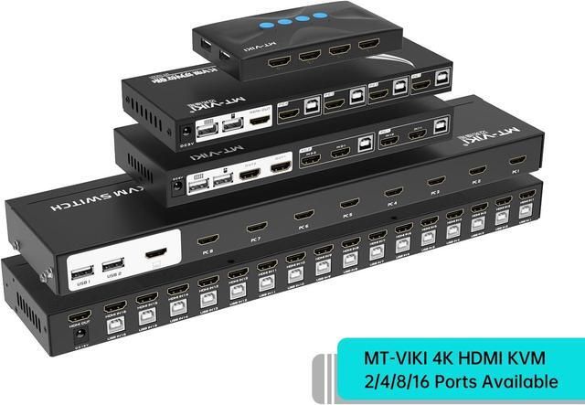 MT-VIKI 8 Port KVM Switch HDMI 4K 30Hz 1U Rack Mount KVM HDMI Switch W/IR Remote & Wire-Desktop Controller & 8 HDMI KVM Cables & Rack Ears