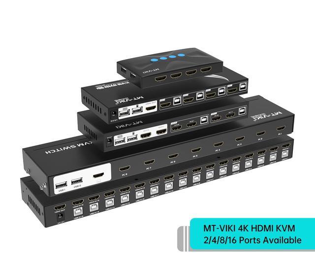 MT-VIKI 8 Port KVM Switch HDMI 4K 30Hz 1U Rack Mount KVM Switch W/IR Remote & Wire-Desktop Controller & 8 HDMI KVM Cables & Rack Ears & Power Adapter