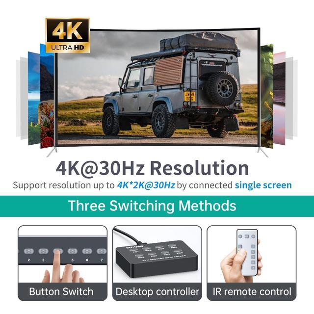 MT-VIKI 8 Port KVM Switch HDMI 4K 30Hz 1U Rack Mount KVM Switch W/IR Remote & Wire-Desktop Controller & 8 HDMI KVM Cables & Rack Ears & Power Adapter