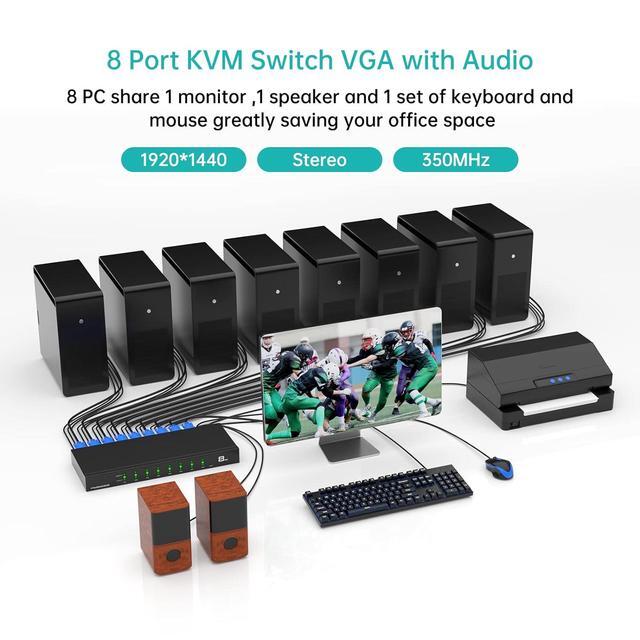 MT-VIKI 8 Port KVM Switch VGA 1U Rack Mount KVM Switch VGA With Audio & Cables Support OSD/Hotkey/Auto Scanning