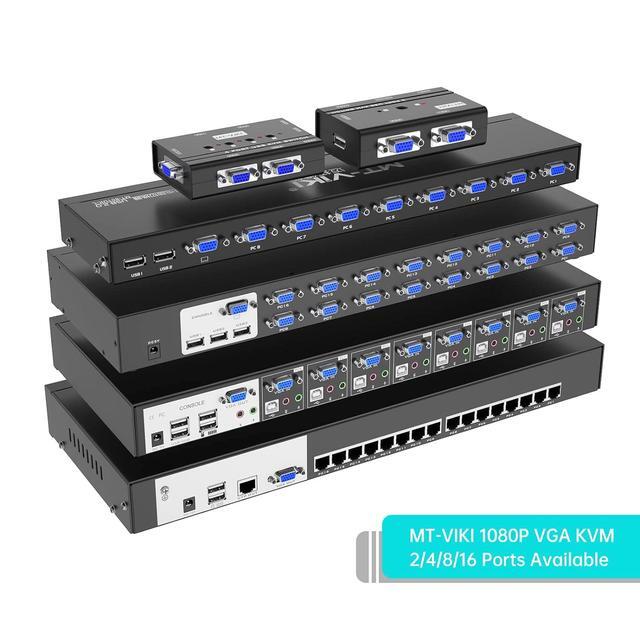 MT-VIKI 8 Port KVM Switch VGA 1U Rack Mount KVM Switch VGA With Audio & Cables Support OSD/Hotkey/Auto Scanning