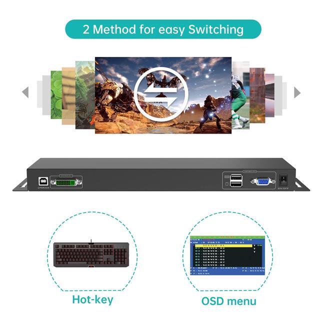 MT-VIKI 8 Port KVM Switch VGA +8 KVM Cables Daisy Chain Component For VGA LCD KVM Console Cascading Up To 64 Devices Support Keyboard Hotkey & OSD Switching