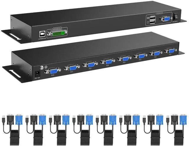 MT-VIKI 8 Port KVM Switch VGA +8 KVM Cables Daisy Chain Component for VGA LCD KVM Console Cascading up to 64 Devices Support Keyboard hotkey & OSD Switching