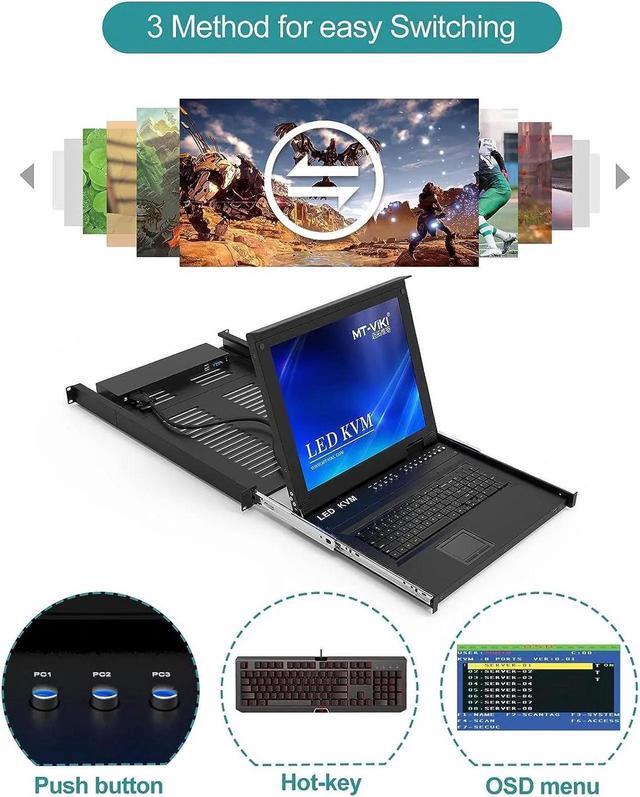 MT-VIKI 8 Port Rack Mount KVM Over IP Remote Access IP KVM Console W/17'' LCD Monitor 1 Local & 1 Remote Access Included 8 KVM Cables