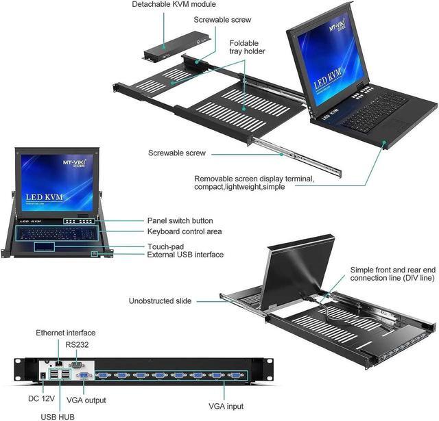 MT-VIKI 8 Port Rack Mount KVM Over IP Remote Access IP KVM Console W/17'' LCD Monitor 1 Local & 1 Remote Access Included 8 KVM Cables