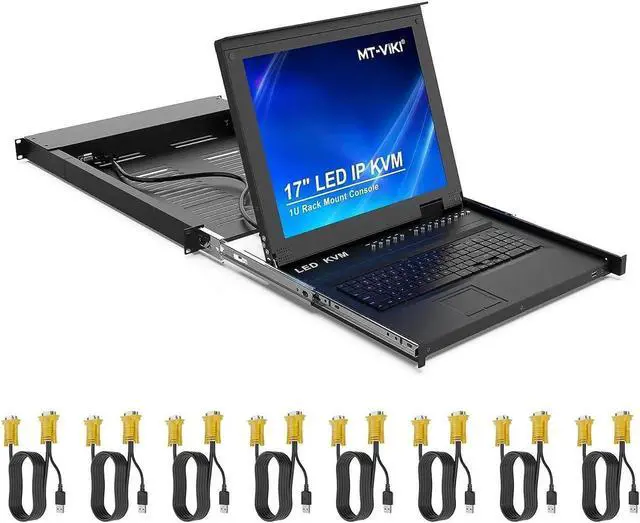 MT-VIKI 8 Port Rack Mount KVM Over IP Remote Access IP KVM Console w/17'' LCD Monitor 1 Local & 1 Remote Access Included 8 KVM Cables