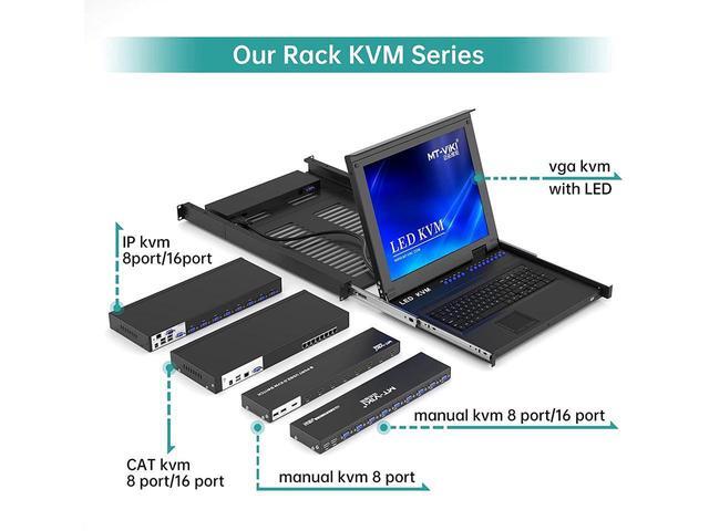 MT-VIKI 8 Ports KVM Switch HDMI 4K 30Hz Rack Mount HDMI KVM Switch 8 In 1 Out W/KVM Cables & IR & Desktop Control & 4 USB 2.0 Hub