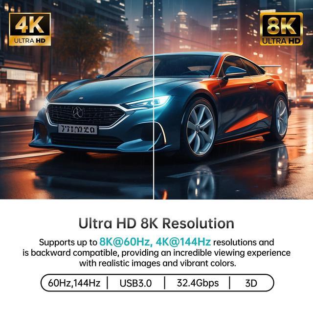 MT-VIKI 8K Displayport KVM Switch 4 In 1 Out DP1.4 With 4 USB 3.0 Ports Support 8K 60Hz 4K 144Hz Share 1 Monitor Keyboard Mouse U-Disk Printer With 4 USB A To C Cables