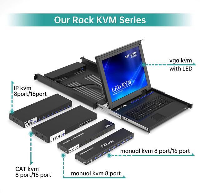 MT-VIKI KVM Switch 8 Port 8X1 Rackmount KVM Switch VGA Included 8 2-in-1 KVM Cables & Wire-Desktop Selector & Power Adapter Fit 1U 19'' Rack