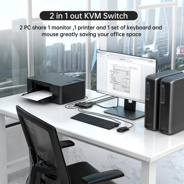 MT-VIKI KVM Switch HDMI 2 Port Boxes 4K 30Hz USB HDMI KVM Console For 2 PCs Share 1 HD Monitor And Keyboard Mouse With 2 USB Cables + Desktop Selector
