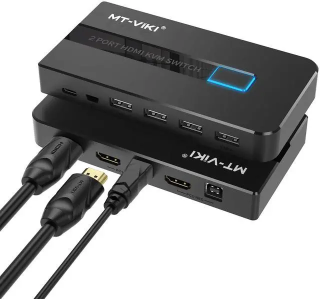 MT-VIKI KVM Switch HDMI 2 Port Boxes 4K 30Hz USB HDMI KVM Console for 2 PCs Share 1 HD Monitor and Keyboard Mouse with 2 USB Cables + Desktop Selector