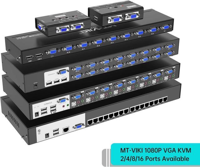 MT-VIKI KVM Switch VGA 4 Port KVM Switch For 4 Computers Share One Monitor Keyboard Mouse Printer 3 USB 2.0 Hub Included 4 VGA KVM Cables