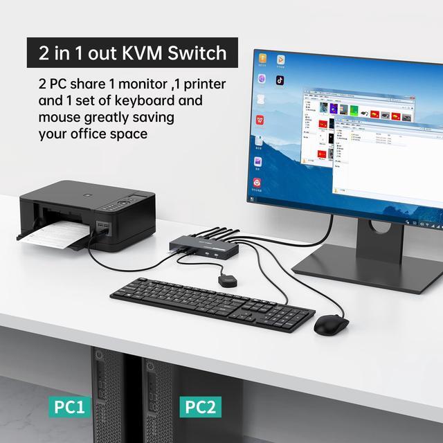 MT-VIKI USB 3.0 KVM Switch HDMI (3 USB-A+ 1 USB-C) 4K 60Hz/2K 144Hz KVM Switcher 2 Computers 1 Monitor KVM With 4 USB 3.0 Port