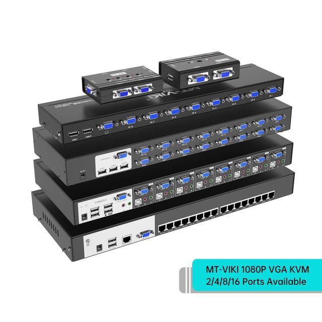 MT-VIKI VGA KVM Switch 2 Port USB VGA KVM Switch For 2 Computers Share 1 Monitor Keyboard Mouse Printer + 2 KVM Cables