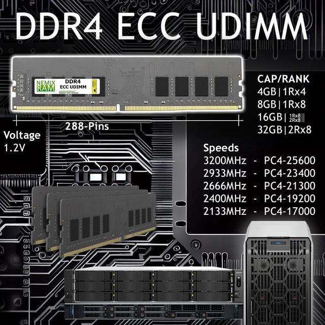 NEMIX RAM 32GB (2X16GB) DDR4 3200MHZ PC4-25600 2Rx8 1.2V 288-PIN ECC Unbuffered UDIMM KIT