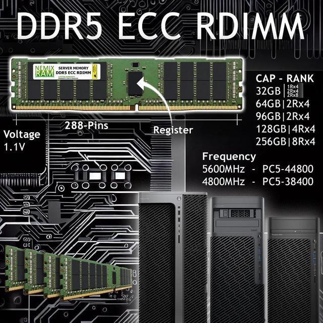 NEMIX RAM 32GB (2X16GB) DDR5 5600MHZ PC5-44800 1Rx8 1.1V 288-PIN ECC RDIMM Registered Server Memory KIT