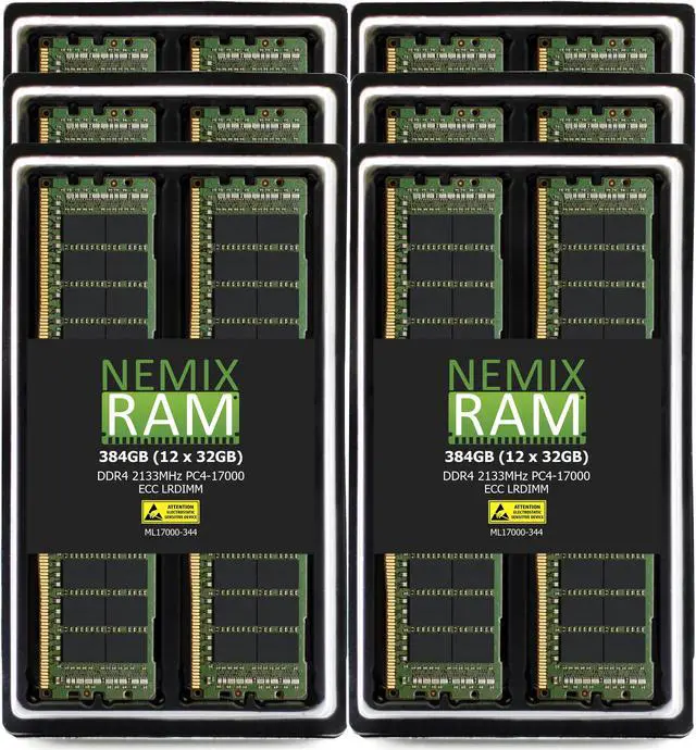 NEMIX RAM 384GB (12X32GB) DDR4 2133MHZ PC4-17000 4Rx4 1.2V 288-PIN ECC LRDIMM Load Reduced Server Memory KIT