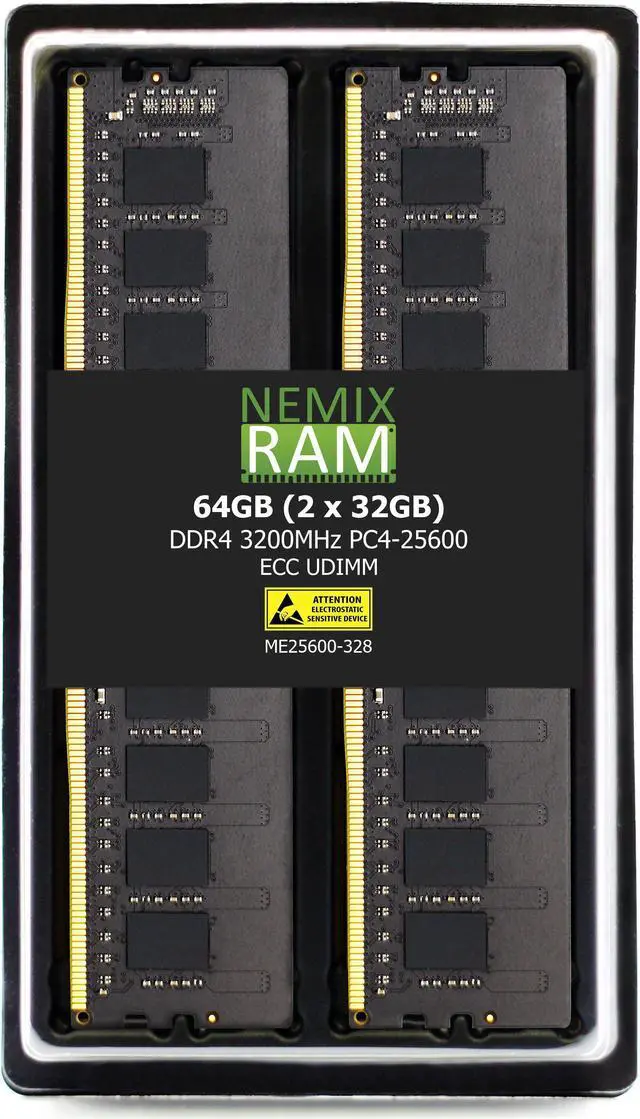 NEMIX RAM 64GB (2X32GB) DDR4 3200MHZ PC4-25600 2Rx8 1.2V 288-PIN ECC Unbuffered UDIMM KIT Compatible with Dell PowerEdge R350 Rack Server
