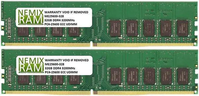 NEMIX RAM 64GB (2X32GB) DDR4 3200MHZ PC4-25600 2Rx8 1.2V 288-PIN ECC Unbuffered UDIMM KIT