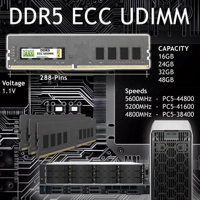 NEMIX RAM 64GB (2X32GB) DDR5 4800MHZ PC5-38400 2Rx8 1.1V 288-PIN ECC Unbuffered UDIMM KIT