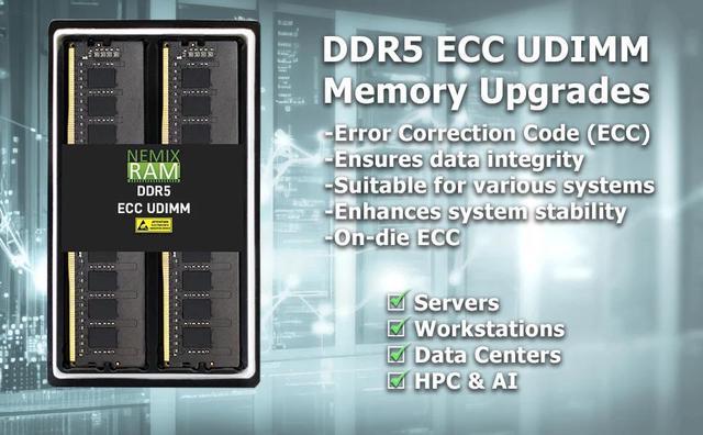NEMIX RAM 64GB (2X32GB) DDR5 4800MHZ PC5-38400 2Rx8 1.1V 288-PIN ECC Unbuffered UDIMM KIT