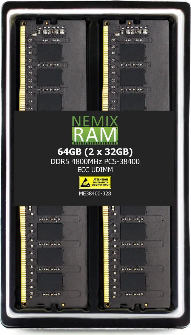 NEMIX RAM 64GB (2X32GB) DDR5 4800MHZ PC5-38400 2Rx8 1.1V 288-PIN ECC Unbuffered UDIMM KIT