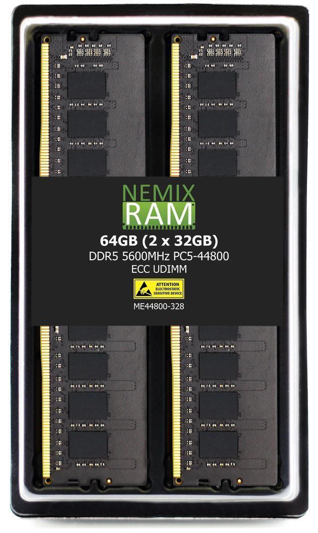 NEMIX RAM 64GB (2X32GB) DDR5 5600MHZ PC5-44800 1.1V 2Rx8 288-PIN ECC Unbuffered UDIMM KIT