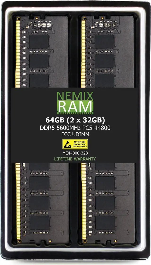 NEMIX RAM 64GB (2X32GB) DDR5 5600MHZ PC5-44800 1.1V 2Rx8 288-PIN ECC Unbuffered UDIMM KIT