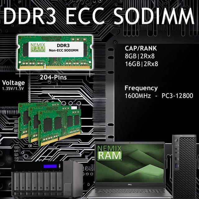 NEMIX RAM 8GB (1X8GB) DDR3 1600MHZ PC3-12800 2Rx8 1.35V 203-PIN ECC SODIMM Compatible With Supermicro MEM-DR380L-SL02-ES16 ECC Unbuffered Memory
