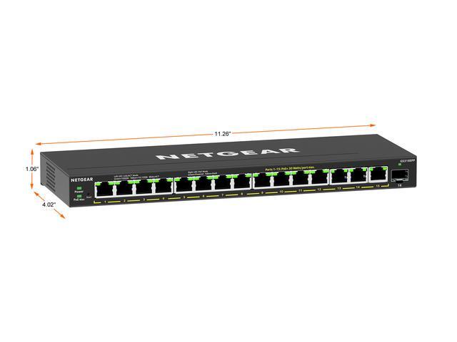 NETGEAR 16-Port High-Power PoE+ Gigabit Ethernet Plus Switch (231W) With 1 SFP Port GS316EPP