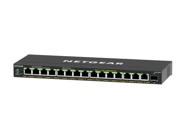 NETGEAR 16-Port High-Power PoE+ Gigabit Ethernet Plus Switch (231W) With 1 SFP Port GS316EPP