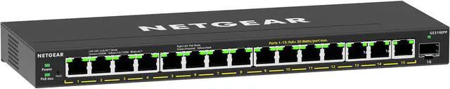 NETGEAR 16-Port High-Power PoE+ Gigabit Ethernet Plus Switch (231W) with 1 SFP Port GS316EPP