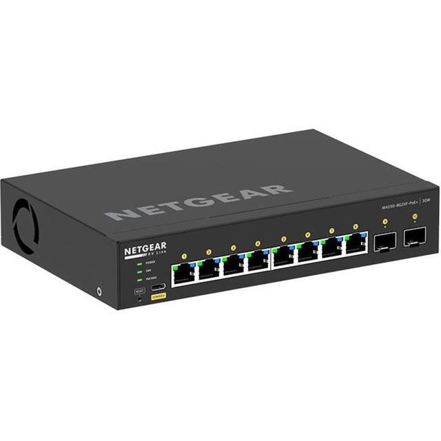 Netgear AV Line M4250 GSM4210PX Ethernet Switch - 8 Ports - Manageable - 10 Gigabit Ethernet - 10GBase-T 10GBase-X - 3 Layer Supported - Power Adapter - 220 W PoE Budget - Optical Fiber Twisted Pair
