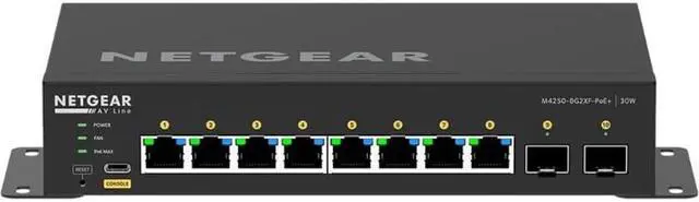 Netgear AV Line M4250 GSM4210PX Ethernet Switch - 8 Ports - Manageable - 10 Gigabit Ethernet - 10GBase-T 10GBase-X - 3 Layer Supported - Power Adapter - 220 W PoE Budget - Optical Fiber Twisted Pair