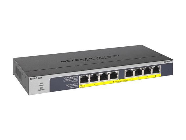 Netgear GS108PP 8-Port Gigabit Ethernet High-Power PoE+ Unmanaged Switch With FlexPoE (123W) GS108PP-100NAS